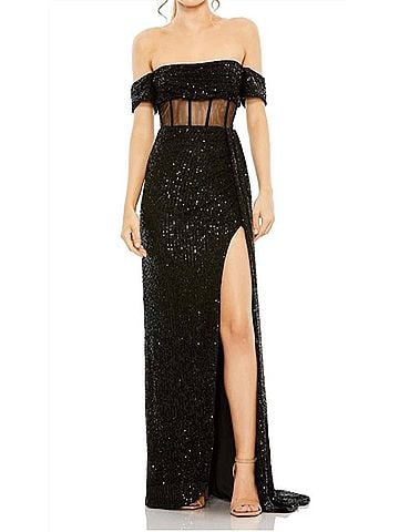 Mac Duggal Women's Illusion Midriff Corset Dress in Black (view 2)