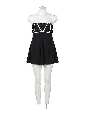 Always For Me Plus Size Demeter Swimdress in Black And White (view 1)