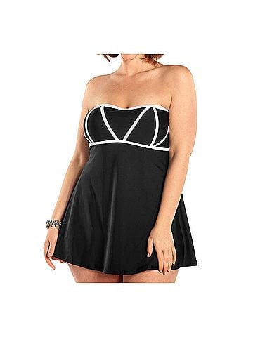 Always For Me Plus Size Demeter Swimdress in Black And White (view 2)
