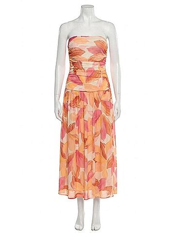 Minkpink Solana Mesh Strapless Dress in Abstract Leaf (view 1)