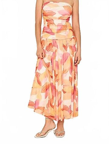 Minkpink Solana Mesh Strapless Dress in Abstract Leaf (view 2)