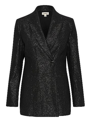 Soaked Slcahlina Single-Breasted Glitter Blazer in Gun Metal (view 1)
