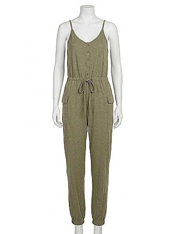 Bobi Women's The Henley Jumpsuit in Olive Green (view 1)