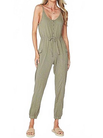 Bobi Women's The Henley Jumpsuit in Olive Green (view 2)
