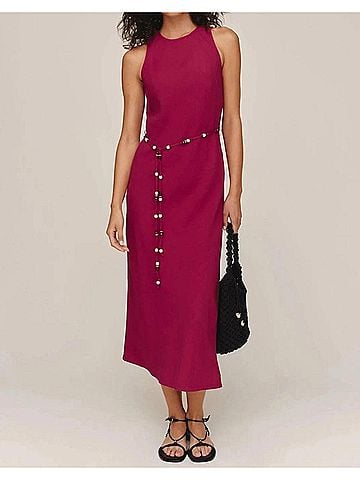 Bella Dahl Bias Midi Dress With Beaded Belt in Sangria (view 2)