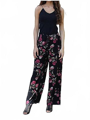 Angie Floral Tassel Pants in Black (view 2)