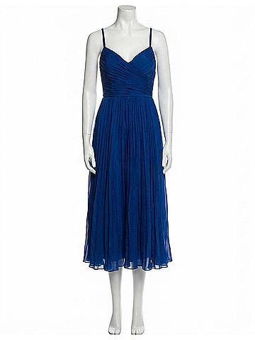 Mac Duggal Pleated Midi Dress in Cobalt (view 1)