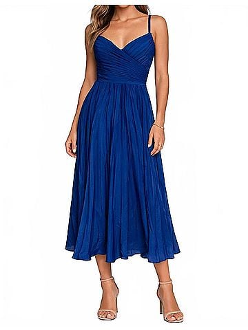 Mac Duggal Pleated Midi Dress in Cobalt (view 2)