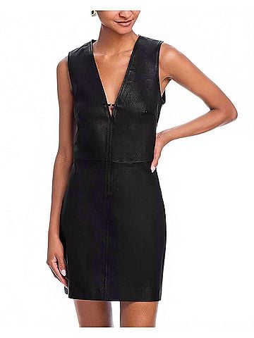 FRAME Leather Keyhole Dress in Black (view 2)