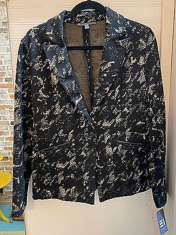 Elliott Lauren Knit Blazer in Black With Gold Brushstrokes (view 2)