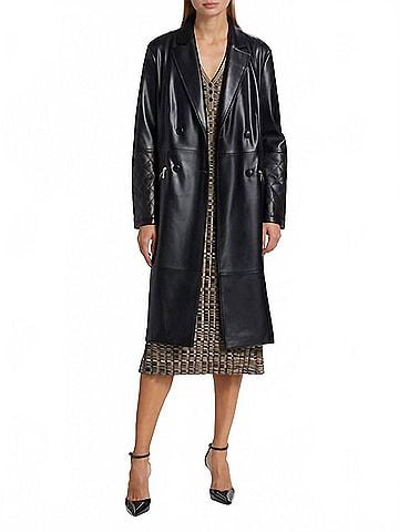 Elie Tahari Dina Faux Leather Trench Coat in Black (view 2)