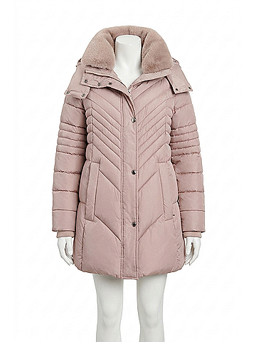 London Fog Plus Size Zip-Front Hooded Puffer Jacket With Button-Off Fur Collar in Rosewood (view 1)