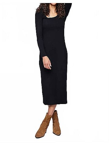Gentle Fawn Long Sleeve Ribbed Midi Dress in Black (view 2)