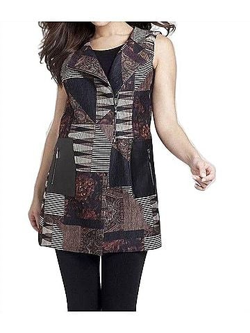 Angel Tapestry Chenille Long Vest in Black/Multi (view 2)