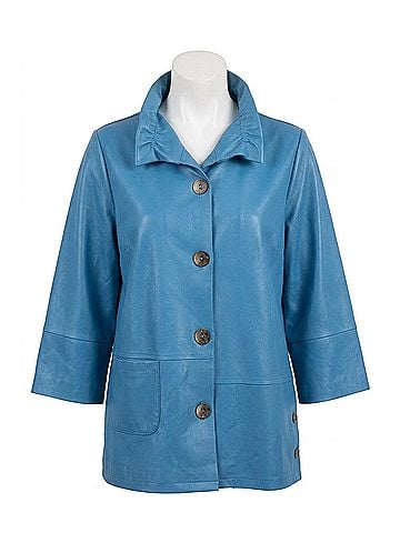 Angel Microfiber Leather Button Jacket in Turquoise (view 1)