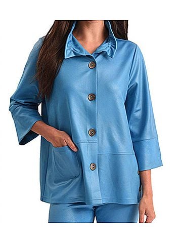 Angel Microfiber Leather Button Jacket in Turquoise (view 2)