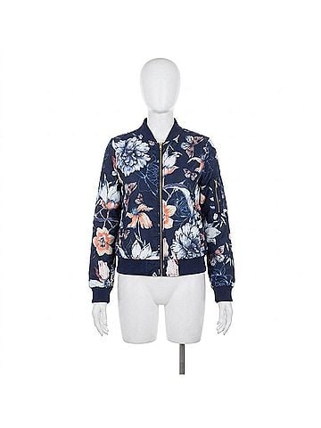 White Mark Floral Bomber Jacket in Navy (view 1)
