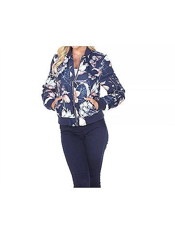 White Mark Floral Bomber Jacket in Navy (view 2)