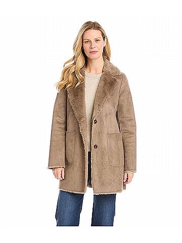 Karen Kane Trinity Faux Fur Coat in Taupe (view 2)