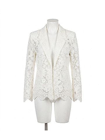 Karen Kane Floral Lace Scallop Edge Blazer Petite in Off White (view 1)