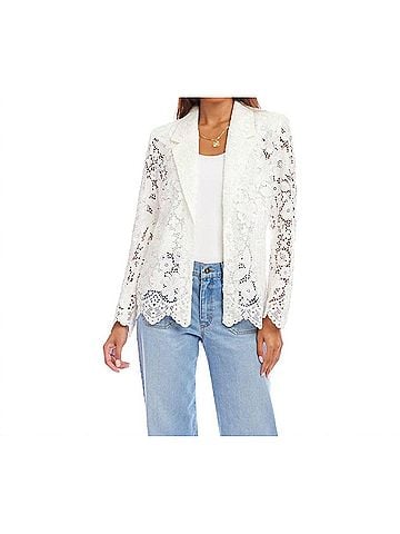 Karen Kane Floral Lace Scallop Edge Blazer Petite in Off White (view 2)