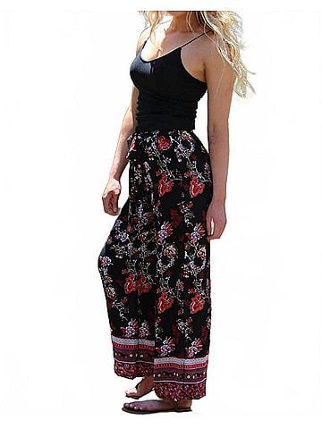 Angie Floral Border Print Pants in Black (view 2)