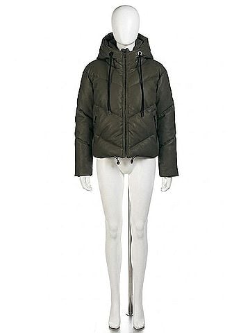 Love Token Long Sleeve Hooded Puffer Jacket in Olive (view 1)