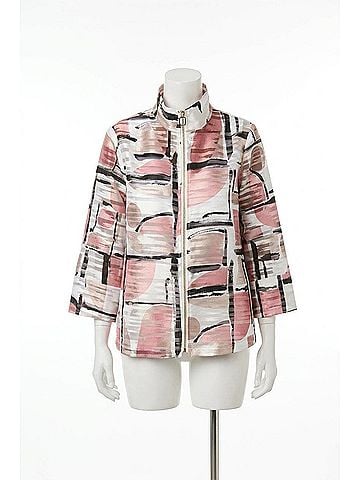 Joseph Ribkoff Geometric Organza Boxy Jacket in Vanilla/Multi (view 1)