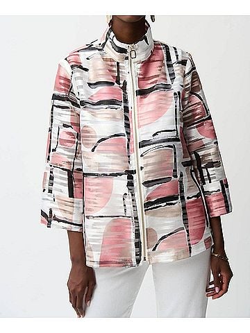 Joseph Ribkoff Geometric Organza Boxy Jacket in Vanilla/Multi (view 2)