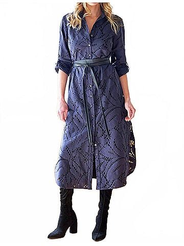 Finley Long Alex Lace Dress in Navy (view 2)