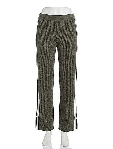 Barefoot Dreams Contrast Ribbed Slit Pant in Olive Branch (view 1)