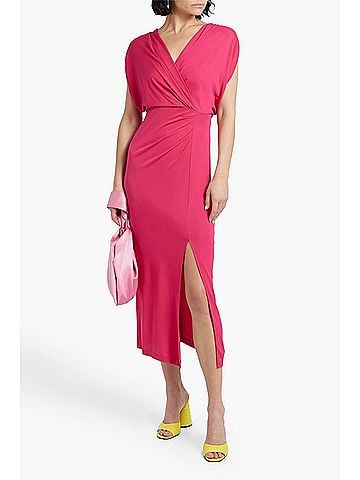 Diane von Furstenberg Williams Wrap-Effect Stretch Jersey Midi Dress in Fuchsia (view 2)