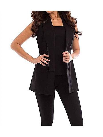 Angel Long Zipper Vest in Black/Silver (view 2)