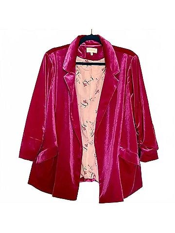 Skies Are Blue Ruched Velvet Blazer in Magenta (view 1)