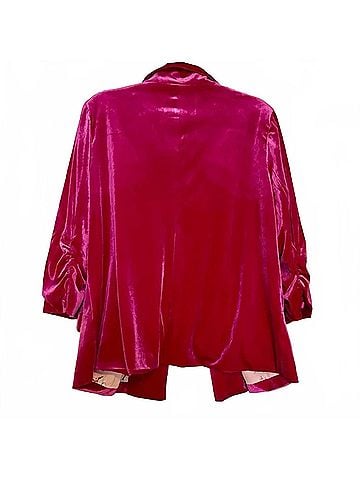 Skies Are Blue Ruched Velvet Blazer in Magenta (view 2)
