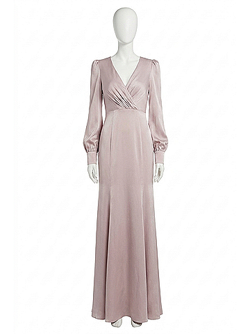 Mac Duggal Ruched Bishop Sleeve Gown in Rose Pink (view 1)