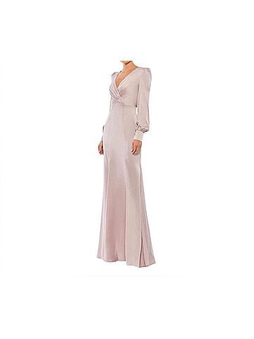 Mac Duggal Ruched Bishop Sleeve Gown in Rose Pink (view 2)