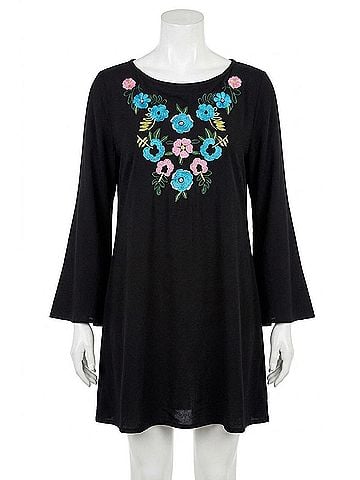 Velzera Floral Embroidered Mini Dress - Plus in Black (view 1)