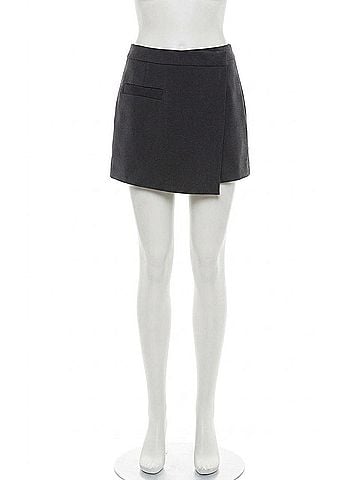 Central Park West Olive Asymmetrical Mini Skort in Black (view 1)
