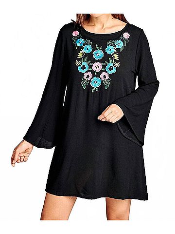 Velzera Floral Embroidered Mini Dress - Plus in Black (view 2)