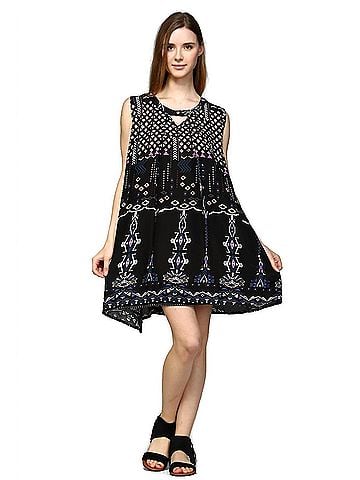 Velzera Sleeveless Keyhole Mini Dress in Black (view 2)