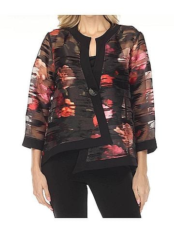 Joseph Ribkoff Floral Organza Swing Jacket in Black/Multi (view 2)