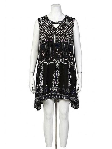 Velzera Sleeveless Keyhole Mini Dress in Black (view 1)