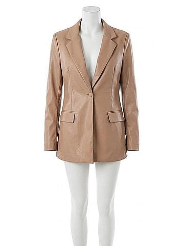 Tea & Cup Faux Leather Single Breasted Blazer in Mocha (view 1)