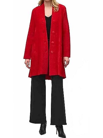 Joseph Ribkoff Feather Yarn Flared Coat in Lipstick Red (view 2)