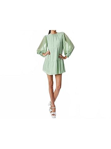 Alice + Olivia Antonette Crew Neck Mini Dress in Sea-Foam (view 2)