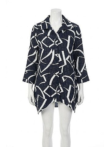 Joseph Ribkoff Abstract Jacquard Jacket in Midnight Blue/Vanilla (view 1)