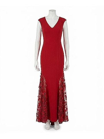 Carmen Marc Valvo Embellished Crepe Gown in Red (view 1)