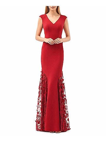 Carmen Marc Valvo Embellished Crepe Gown in Red (view 2)