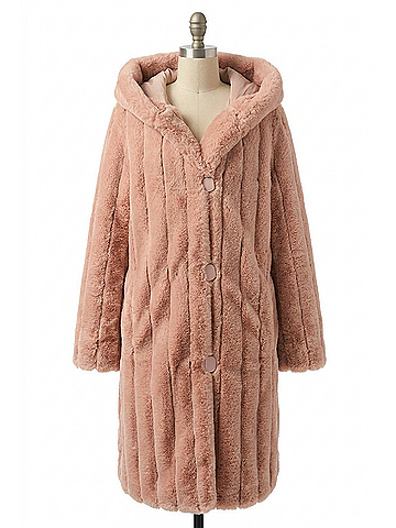 Joseph Ribkoff Hooded Reversible Faux Fur Coat in Rose (view 1)